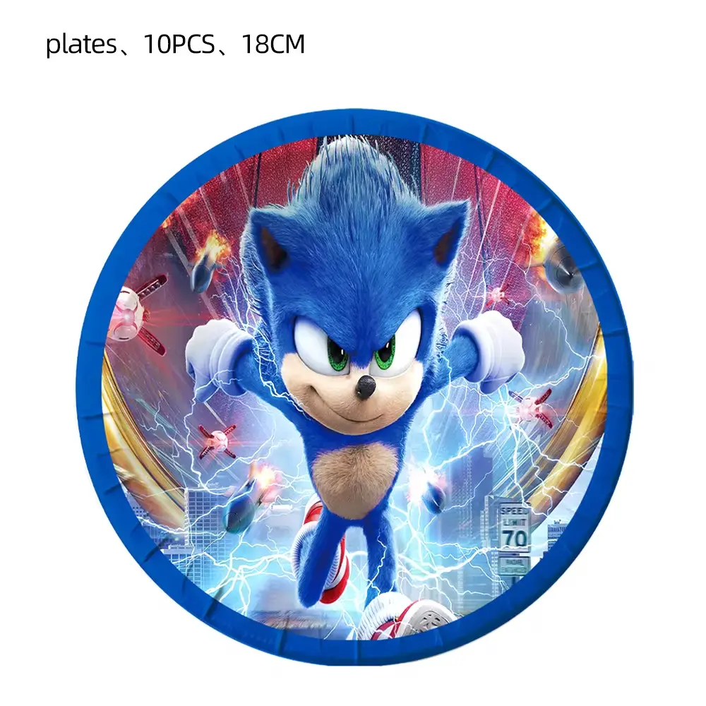 Sonic Birthday Party Disposable Party Plates Tablecloth Sonic Keychain Stickers Gift Bag Children's Birthday Baby Shower Supplie