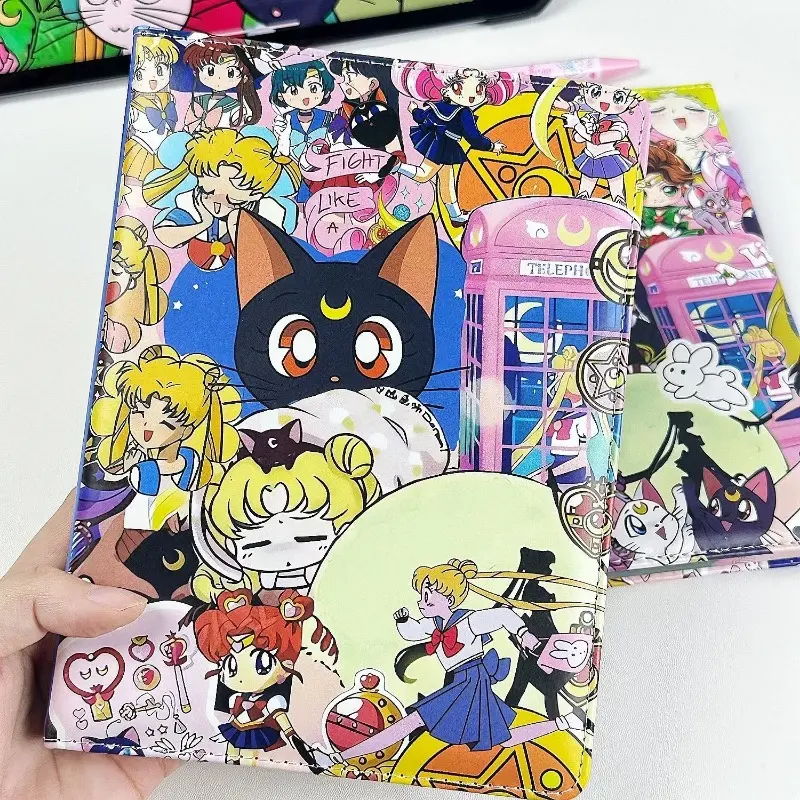 Anime Sailor Moon Cute Leather Cover A5 Notebook Fully Painted Inner Page Student Handbook Diary Book Painted Leather Cover