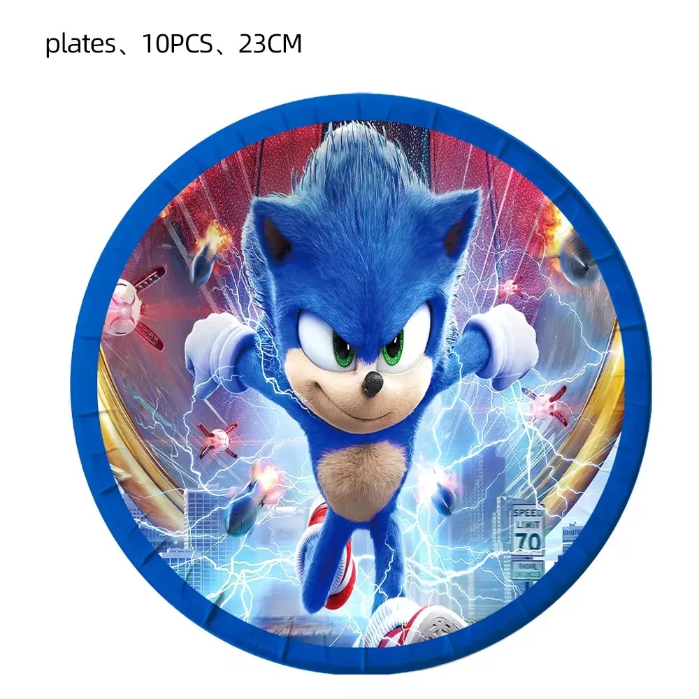 Sonic Birthday Party Disposable Party Plates Tablecloth Sonic Keychain Stickers Gift Bag Children's Birthday Baby Shower Supplie
