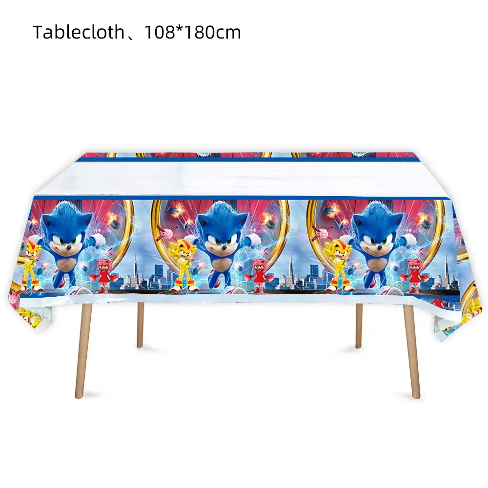 Sonic Birthday Party Disposable Party Plates Tablecloth Sonic Keychain Stickers Gift Bag Children's Birthday Baby Shower Supplie