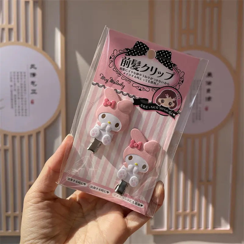 My Melody Kuromi Hair Clips Set Non Slip Gentle On Hair Anime Style Bangs Clips for Girls Cute Accessories