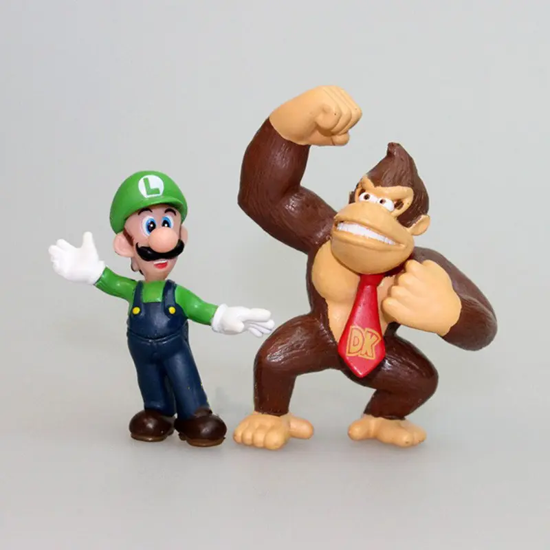 6Pcs Super Mario Bros Toys Dolls Anime Figures Luigi Yoshi Donkey Kong Wario PVC Action Figure Model Toys For Birthday Gifts