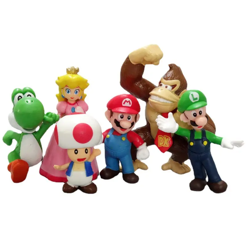 6Pcs Super Mario Bros Toys Dolls Anime Figures Luigi Yoshi Donkey Kong Wario PVC Action Figure Model Toys For Birthday Gifts
