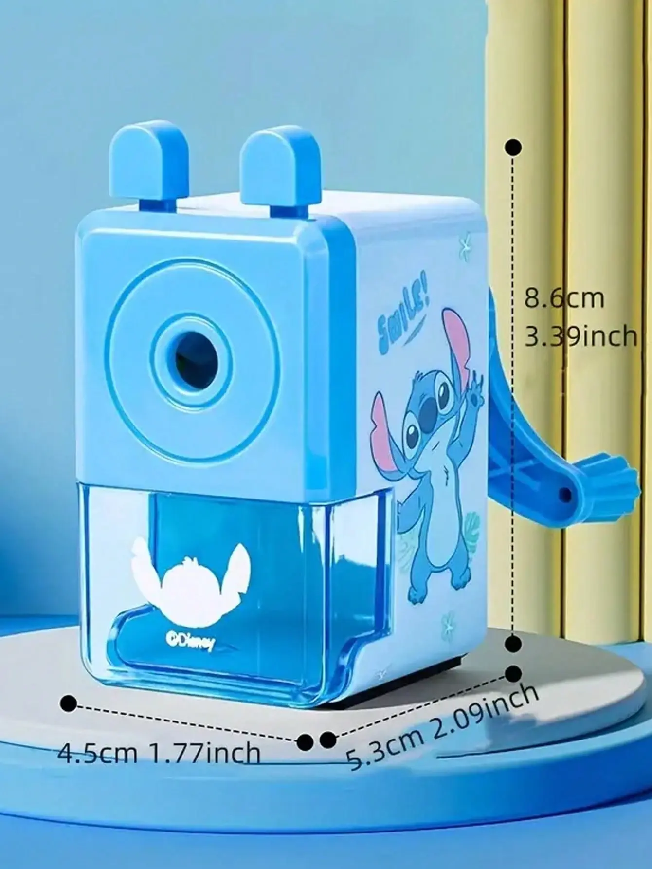Stitch Pencil Sharpener with Hand Crank, Plastic Pencil Cutter for Students - No Electricity Needed, Non-Electric, Self-Feeding