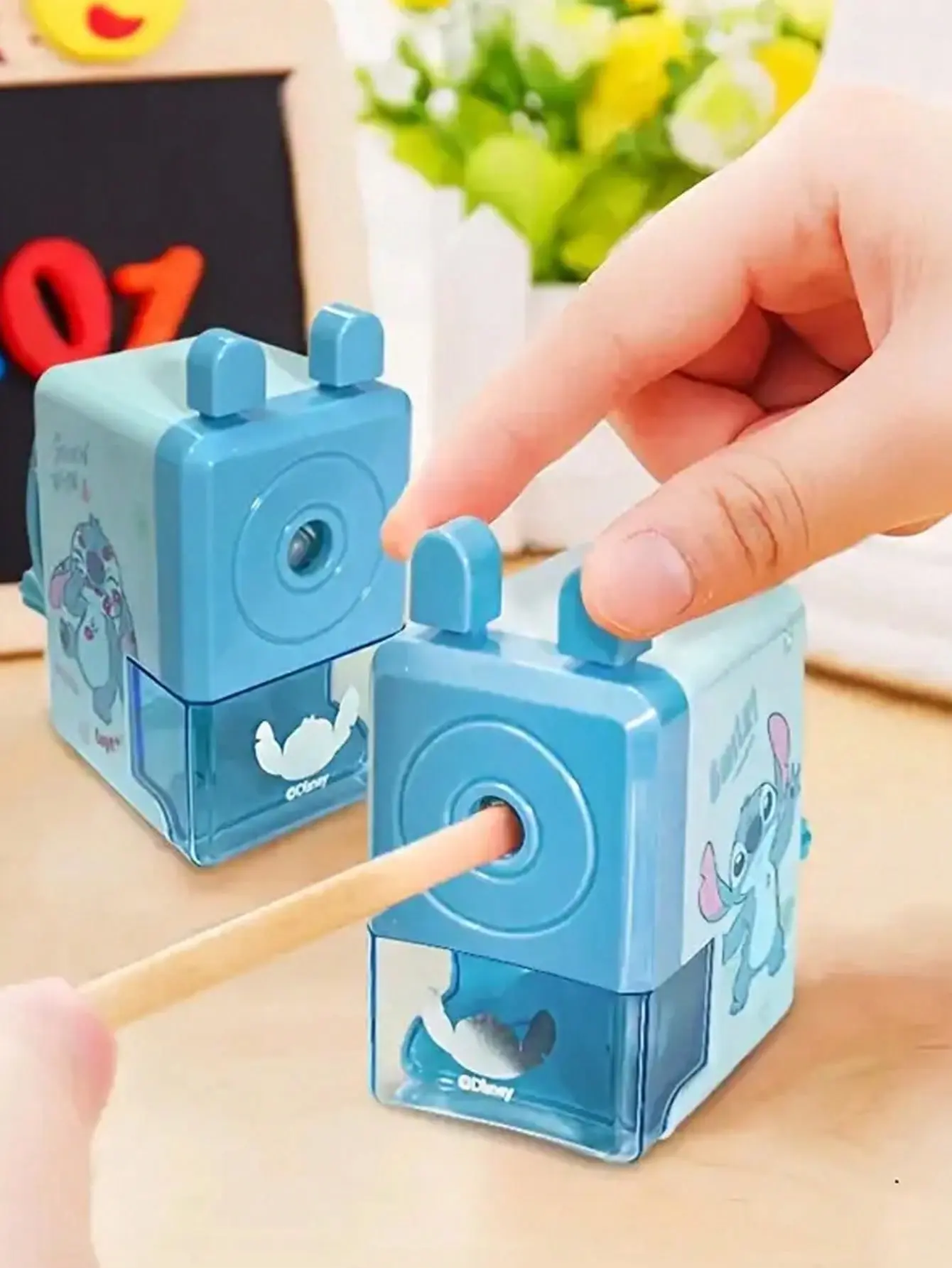 Stitch Pencil Sharpener with Hand Crank, Plastic Pencil Cutter for Students - No Electricity Needed, Non-Electric, Self-Feeding