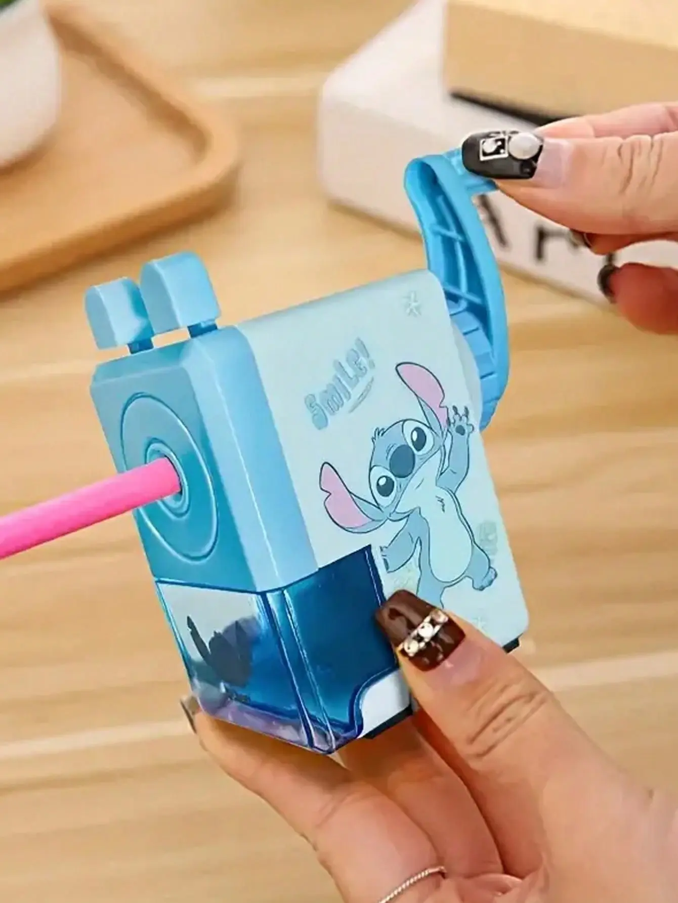 Stitch Pencil Sharpener with Hand Crank, Plastic Pencil Cutter for Students - No Electricity Needed, Non-Electric, Self-Feeding