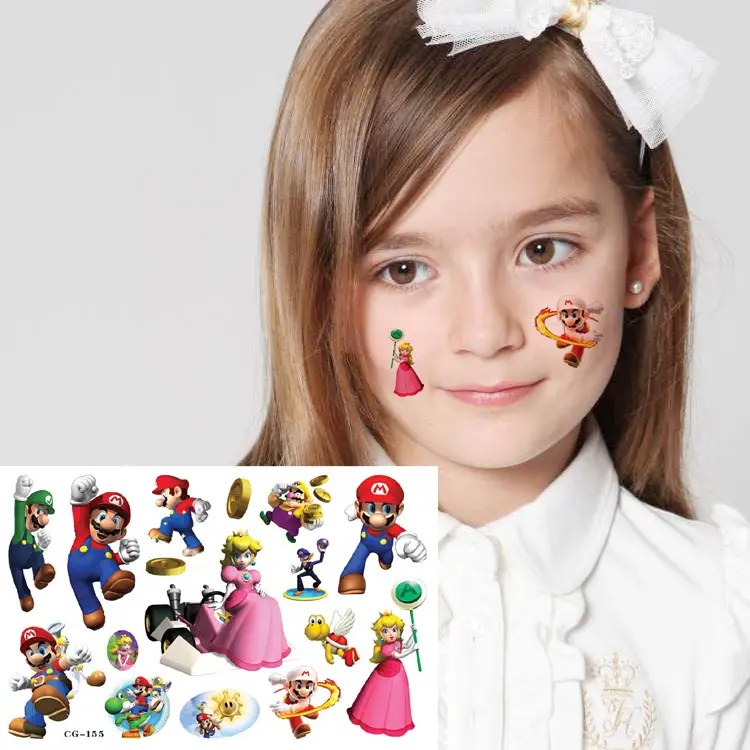 8styles Super Marios Bros Tattoo Stickers Luigi Yoshi Peach Toad Anime Figure Cute Sticker Toys Children Partys Gifts Supplies