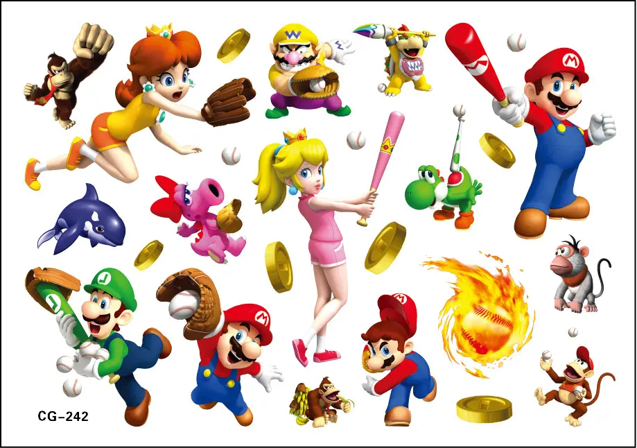 8styles Super Marios Bros Tattoo Stickers Luigi Yoshi Peach Toad Anime Figure Cute Sticker Toys Children Partys Gifts Supplies