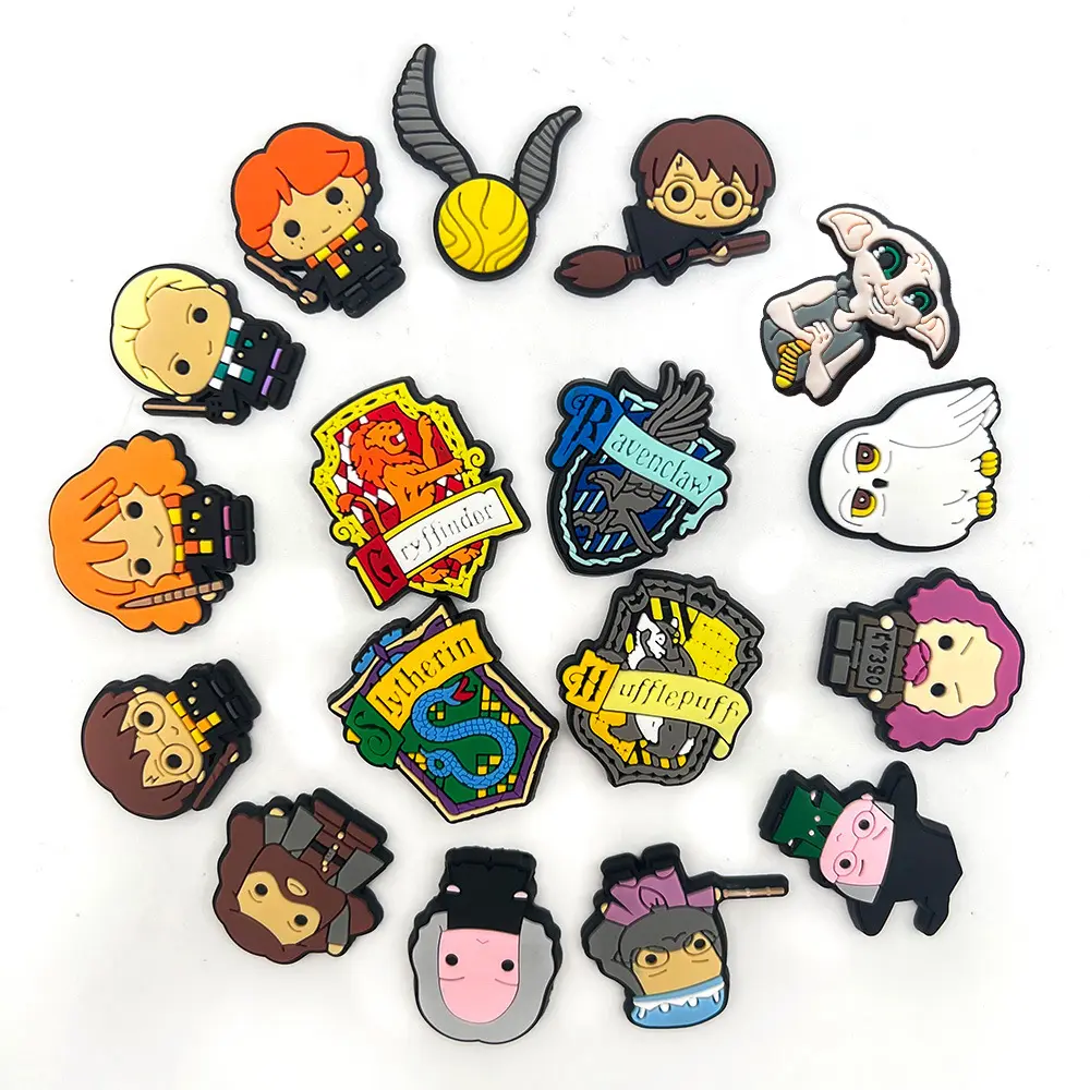 17pcs Anime Harries Potters Sneakers Charms Toys PVC Anime Accessories Fashion  Sandals Garden Slipper Accessories Buckle Gifts