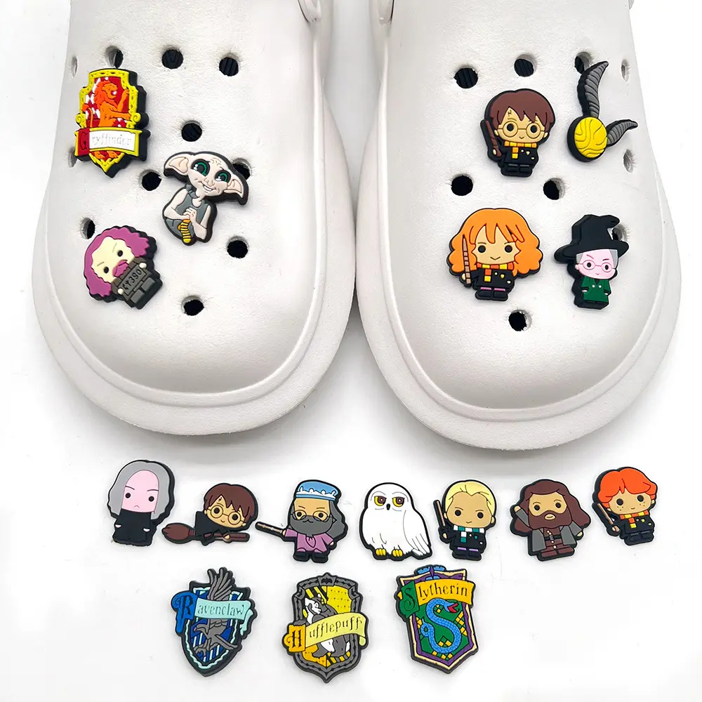 17pcs Anime Harries Potters Sneakers Charms Toys PVC Anime Accessories Fashion  Sandals Garden Slipper Accessories Buckle Gifts
