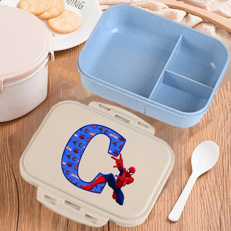 Marvels Spiderman Bento Lunch Box Boy Anime Letter A-Z Food Storage Containers Student School Picnic Fruit Dinner Case Kids Gift