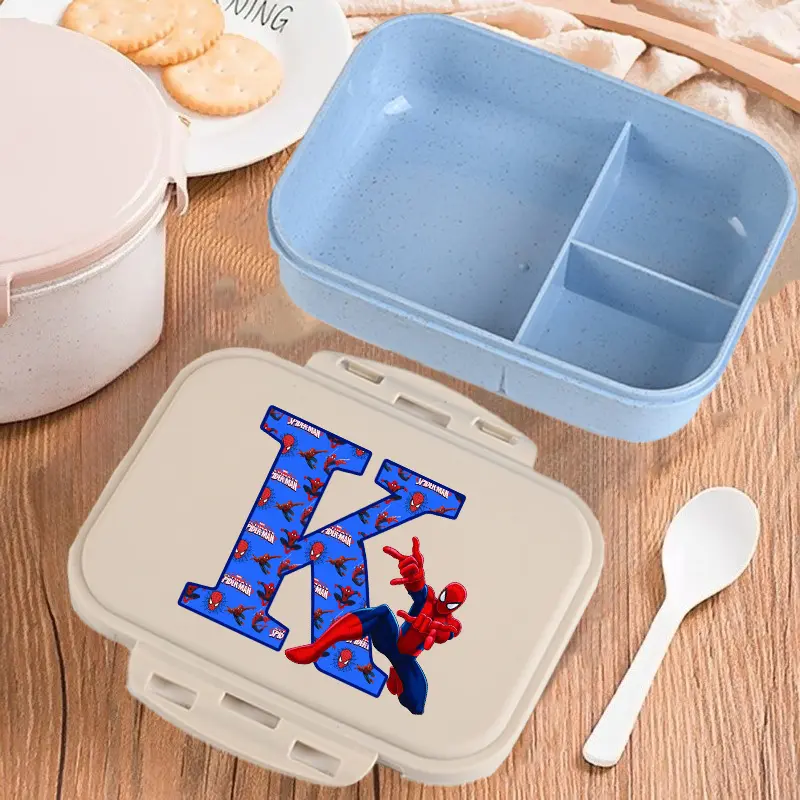 Marvels Spiderman Bento Lunch Box Boy Anime Letter A-Z Food Storage Containers Student School Picnic Fruit Dinner Case Kids Gift