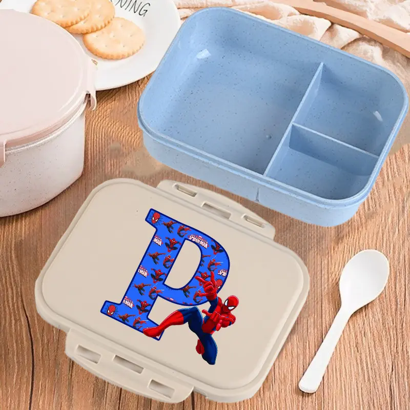 Marvels Spiderman Bento Lunch Box Boy Anime Letter A-Z Food Storage Containers Student School Picnic Fruit Dinner Case Kids Gift