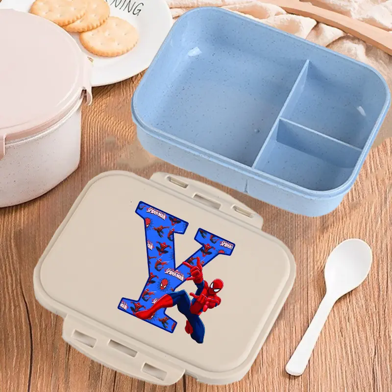 Marvels Spiderman Bento Lunch Box Boy Anime Letter A-Z Food Storage Containers Student School Picnic Fruit Dinner Case Kids Gift