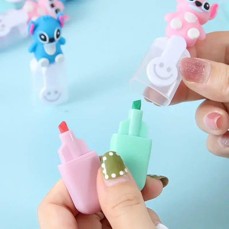 6pcs Stitch Highlighter Set Lilo & Stitch Cartoon Markers 6-Color Cute Stationery Gift for Students & DIY Handbooks