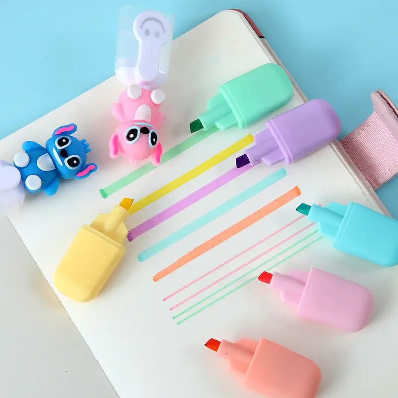 6pcs Stitch Highlighter Set Lilo & Stitch Cartoon Markers 6-Color Cute Stationery Gift for Students & DIY Handbooks