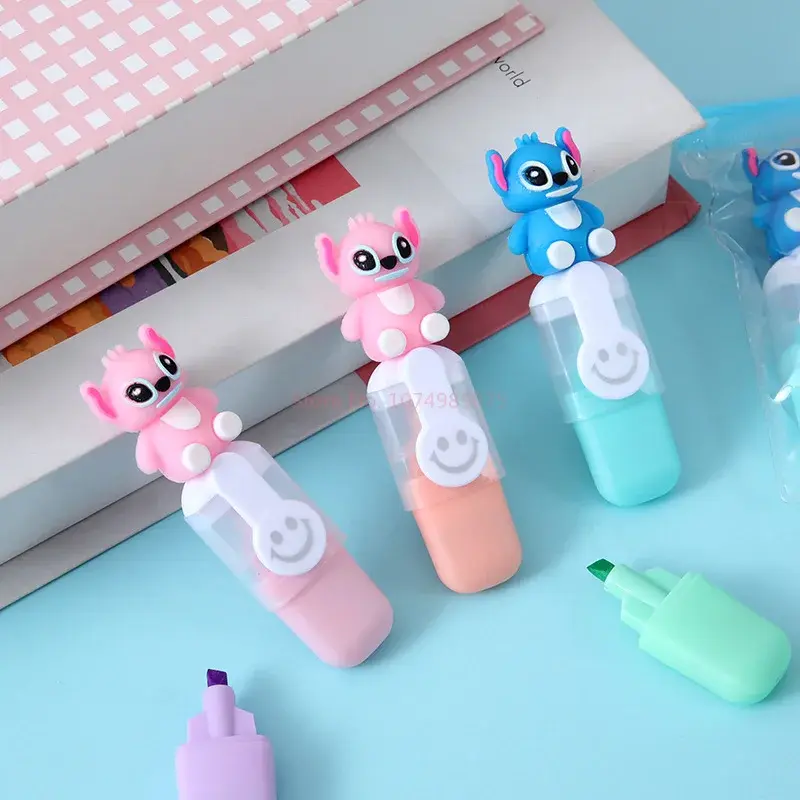 6pcs Stitch Highlighter Set Lilo & Stitch Cartoon Markers 6-Color Cute Stationery Gift for Students & DIY Handbooks