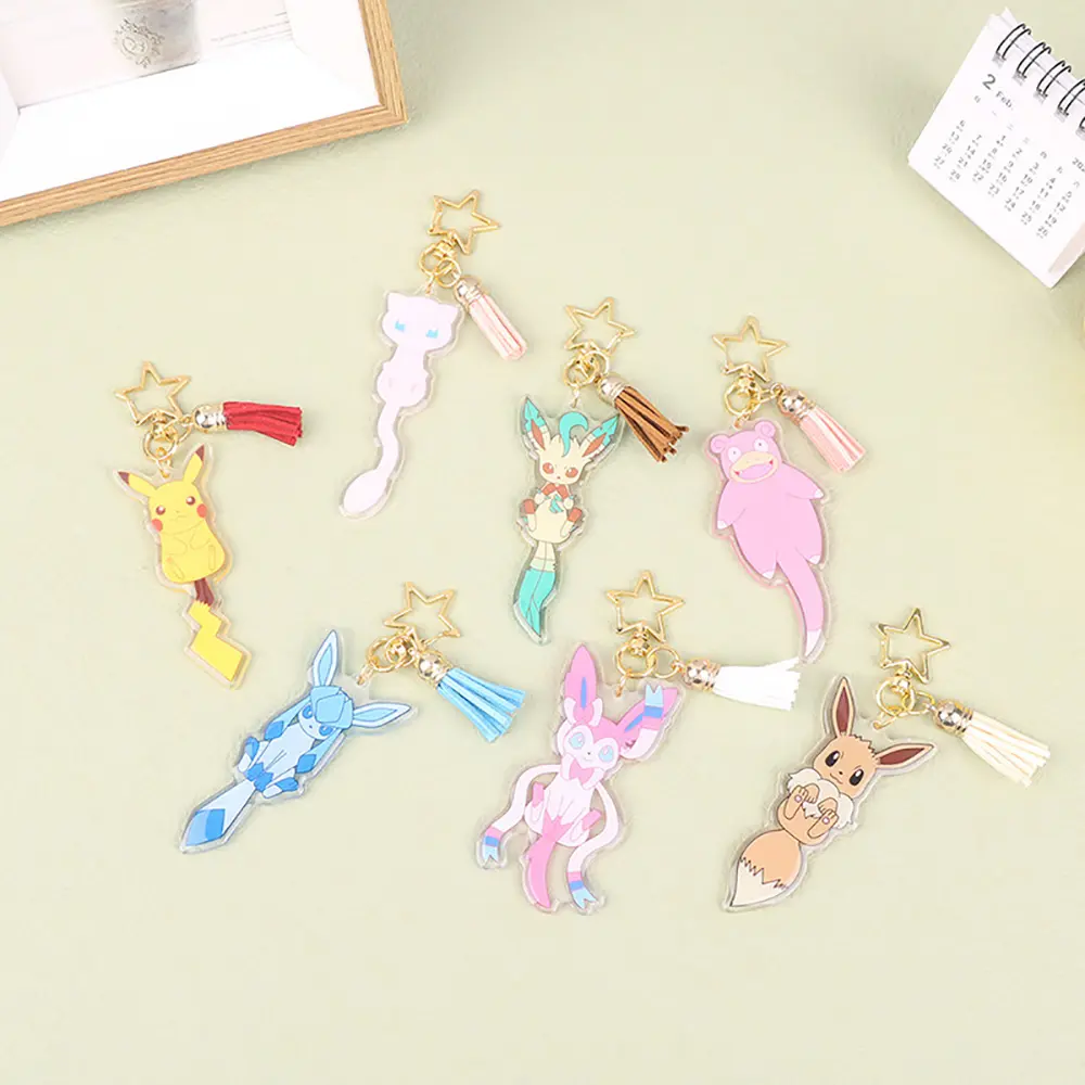 Pikachu Pokemon Acrylic Keychain Anime Characters Leafeon Eevee Sylveon Bags Car Key Ring Charm Accessories Kids Birthday Gift