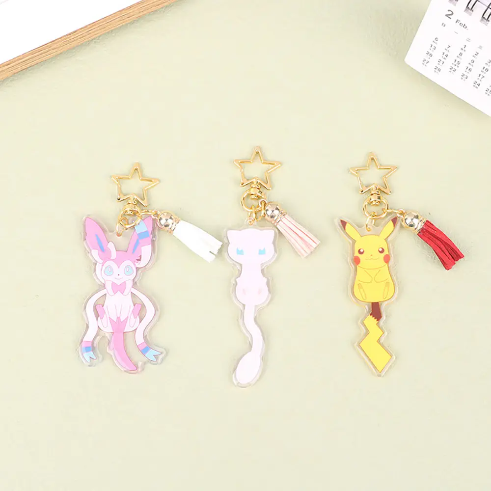 Pikachu Pokemon Acrylic Keychain Anime Characters Leafeon Eevee Sylveon Bags Car Key Ring Charm Accessories Kids Birthday Gift