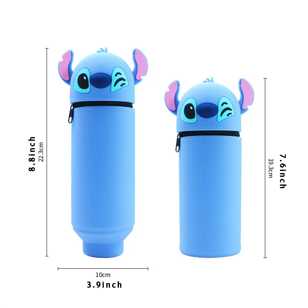 Kawaii Disney Stitch Silicone Retractable Pencil Case Fashion Upright Pen Container Cartoon Pen Box Student Stationery Supplies