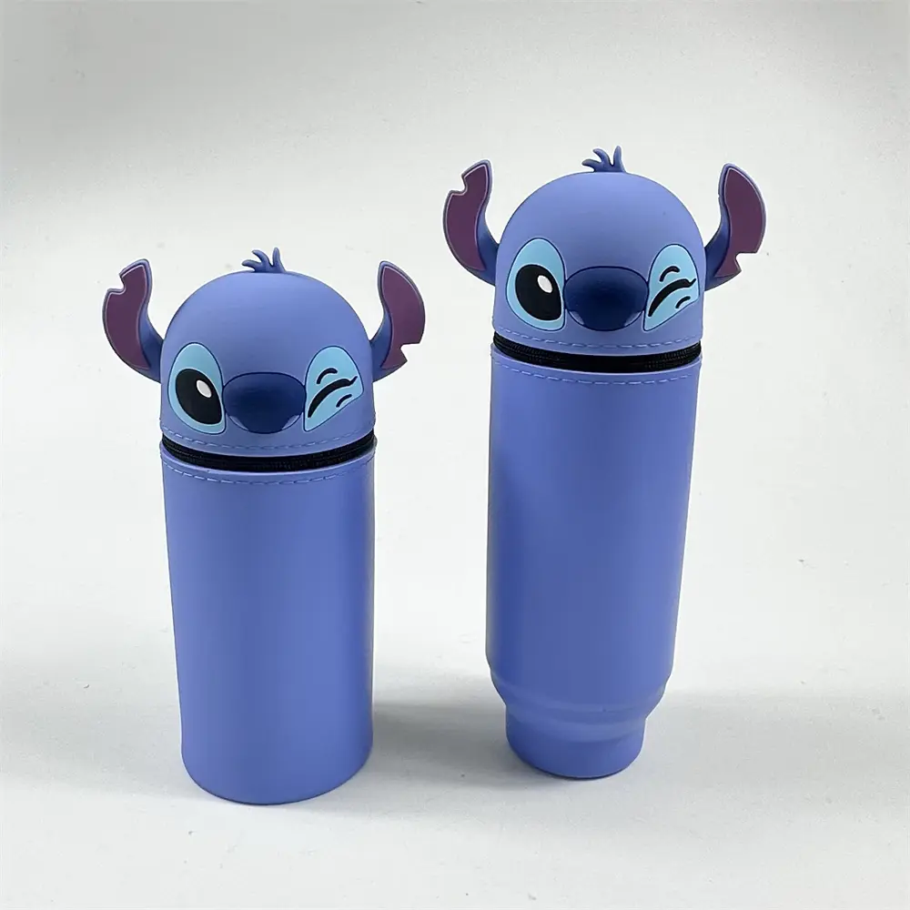 Kawaii Disney Stitch Silicone Retractable Pencil Case Fashion Upright Pen Container Cartoon Pen Box Student Stationery Supplies
