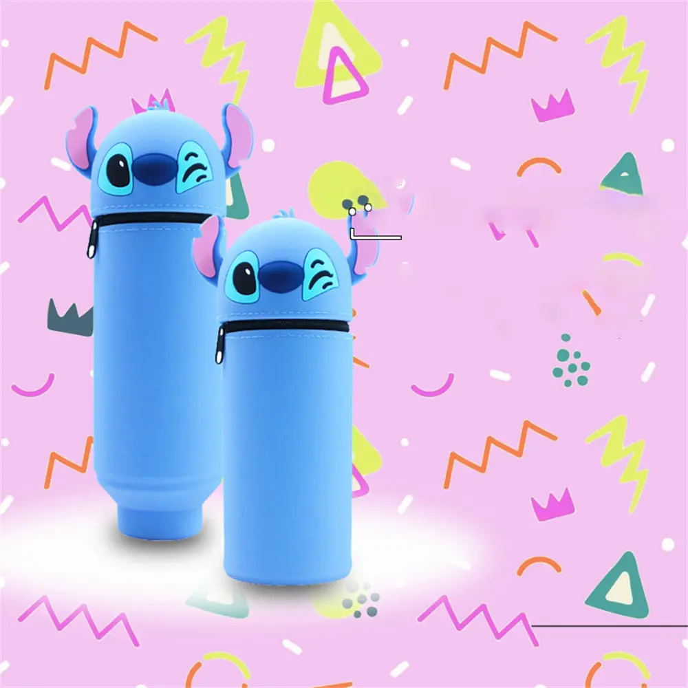 Kawaii Disney Stitch Silicone Retractable Pencil Case Fashion Upright Pen Container Cartoon Pen Box Student Stationery Supplies