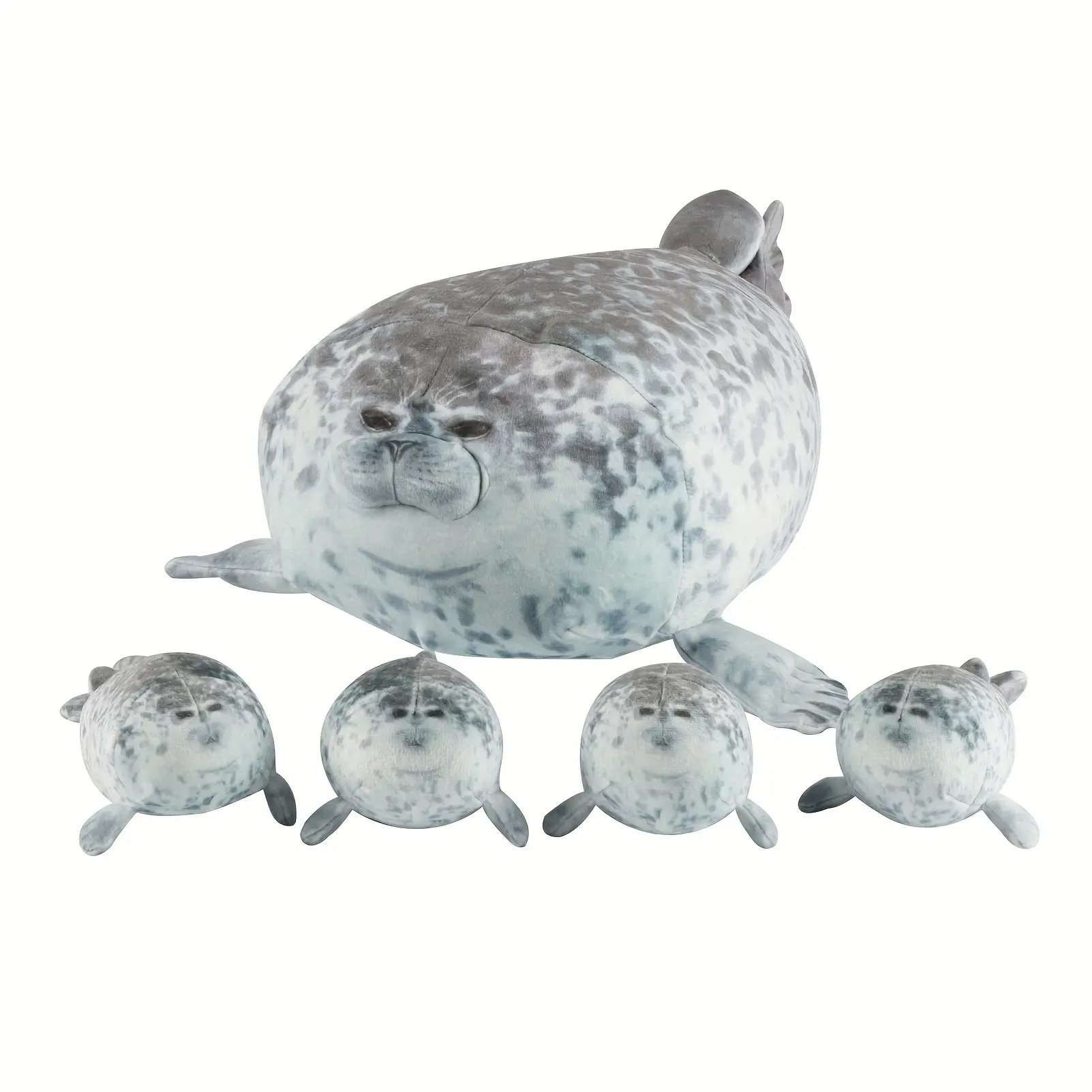 40cm Plush Blob Seal Pillow Mother with Four Kids Seal Chubby 3D Novelty Sea Lion Doll Stuffed Toy Pillow Gifts for Kids Girls