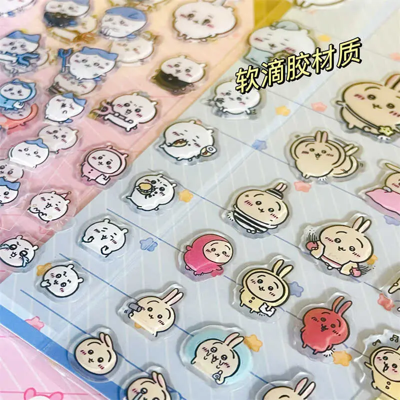 Chiikawass Sticker Hachiware Usagi Creative Drop Glue Stereo Sticker Decorative Computer with Diy Decorative Stickers Girl Gifts