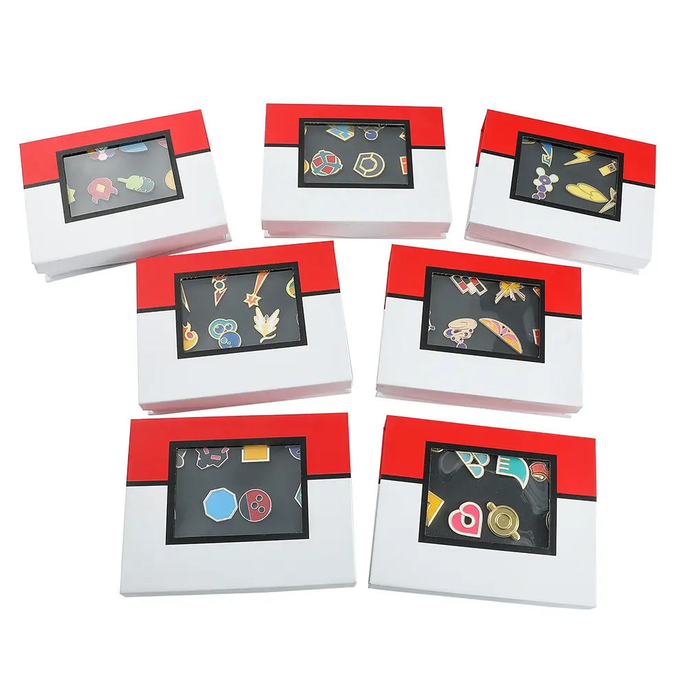 Pokemon Gym Badges Kanto Johto Hoenn Sinnoh Unova Kalos League Region Orange Islands Pins Brooches Box Set Pocket Monster