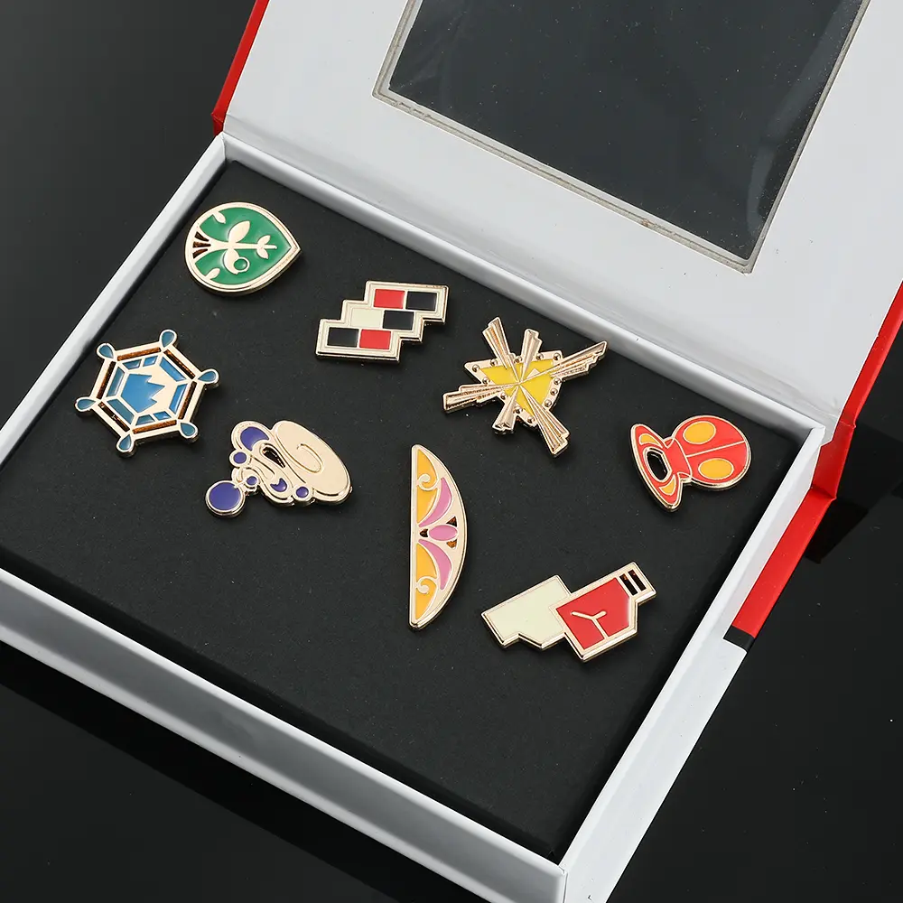 Pokemon Gym Badges Kanto Johto Hoenn Sinnoh Unova Kalos League Region Orange Islands Pins Brooches Box Set Pocket Monster