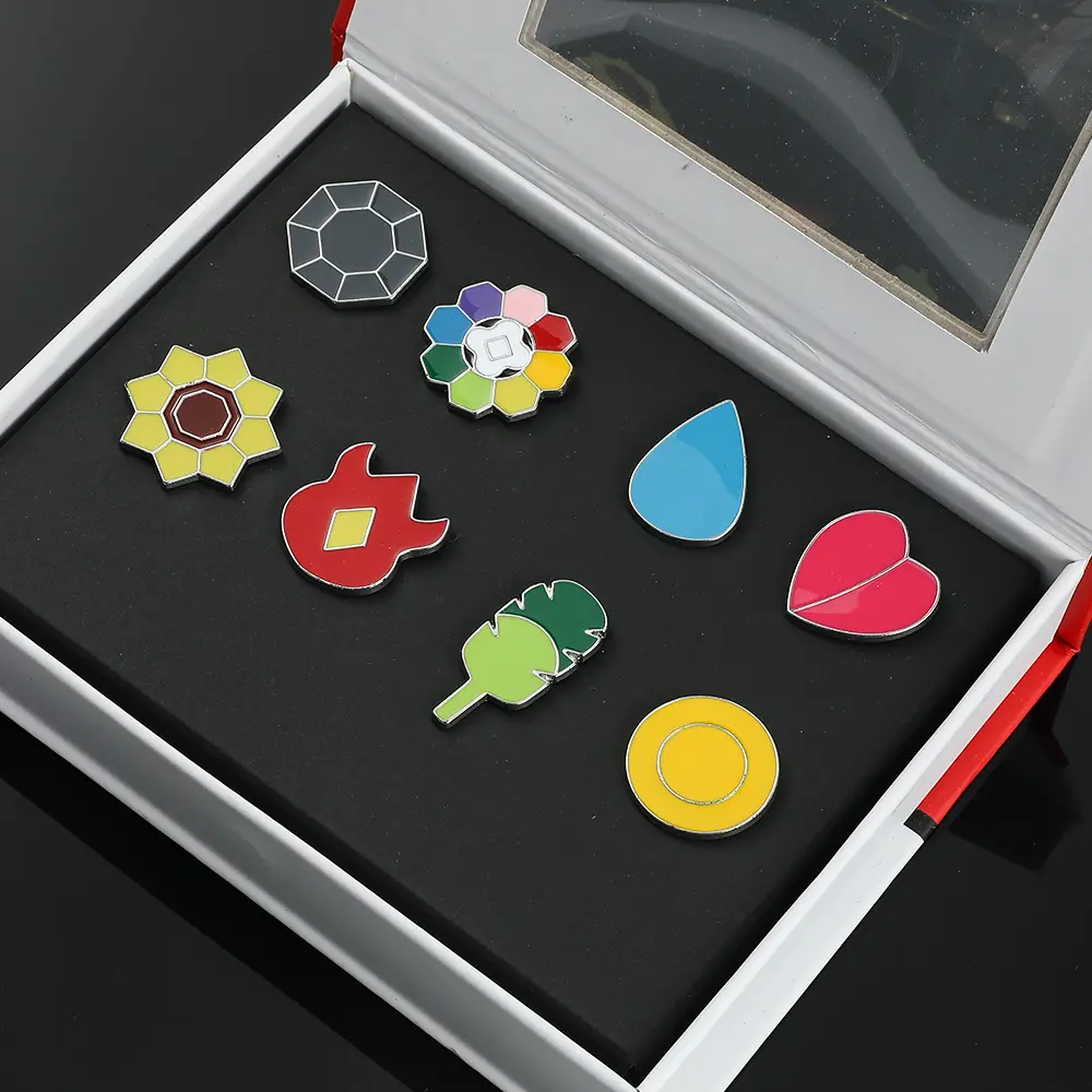 Pokemon Gym Badges Kanto Johto Hoenn Sinnoh Unova Kalos League Region Orange Islands Pins Brooches Box Set Pocket Monster