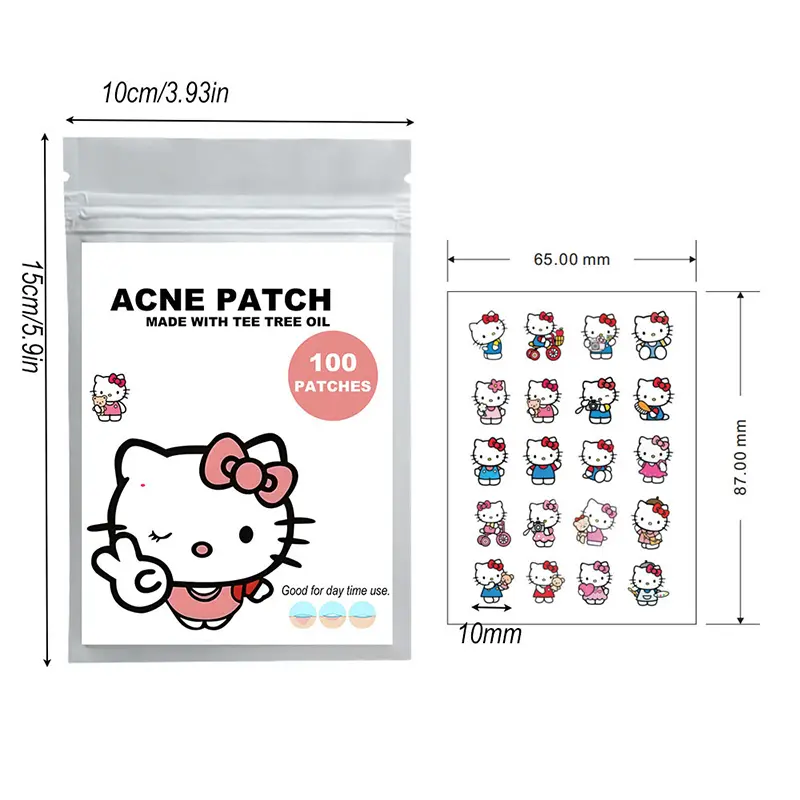 100pcs Sanrio HelloKitty Shaped Acne Sticker Cartoon Kuromi Acne Patches Invisible Acne Cover Removal Pimple Patch Skin Care