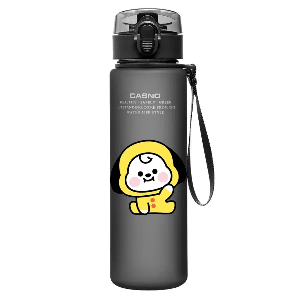 Cartoon Cute BT21 560ML Water Bottle Sports Drinking Bottles Filtration Time Marker Outdoor Cups Large Capacity Water Glass Gift