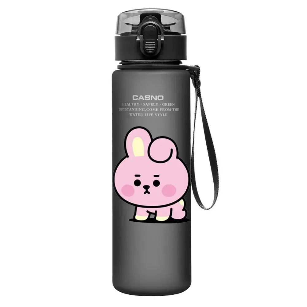 Cartoon Cute BT21 560ML Water Bottle Sports Drinking Bottles Filtration Time Marker Outdoor Cups Large Capacity Water Glass Gift