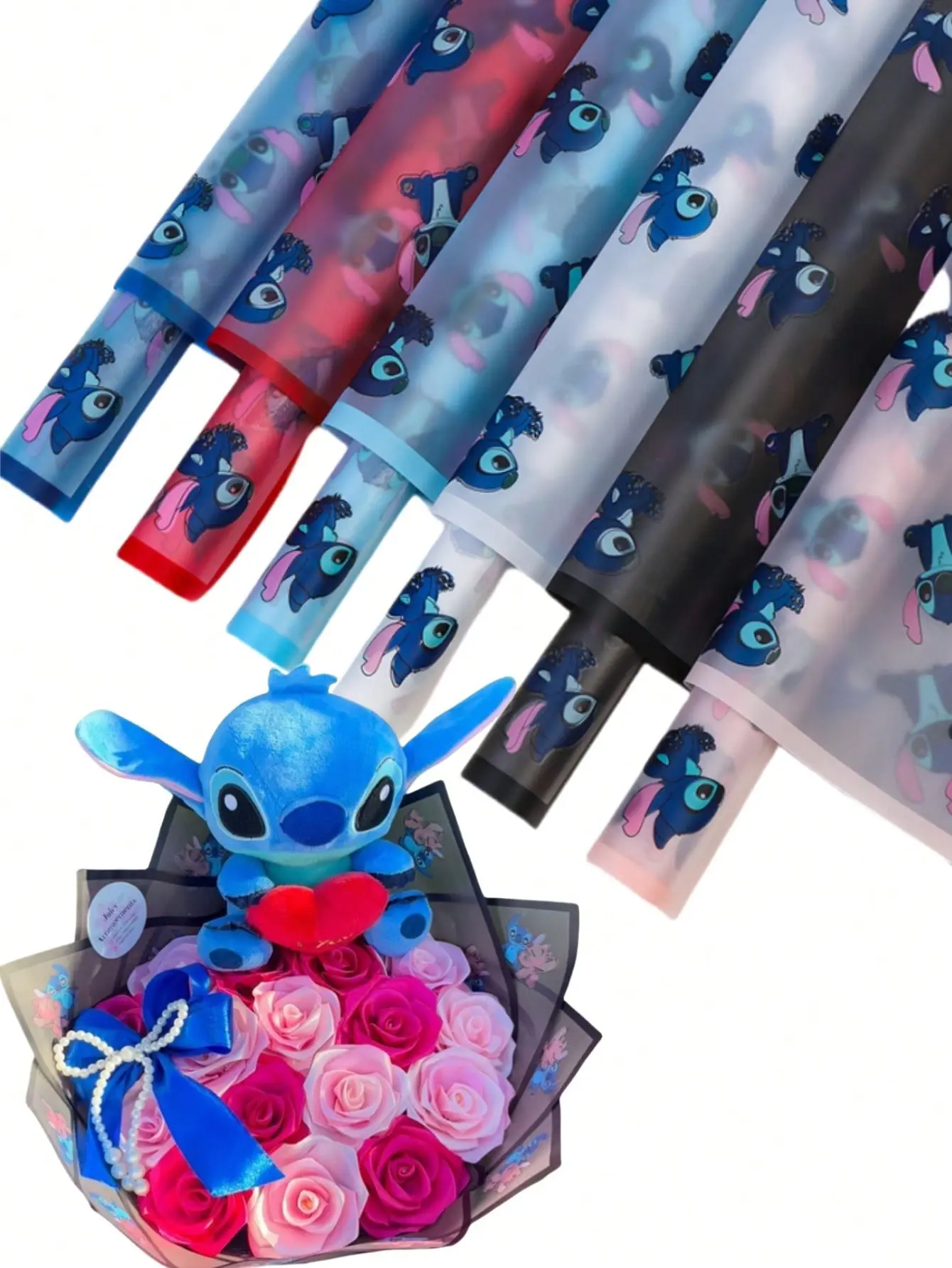 20pcs Stitch & Angel Cartoon Wrapping Paper Glittery Blue Pink Design Perfect for Flower Decorations Festive Gift Wrapping