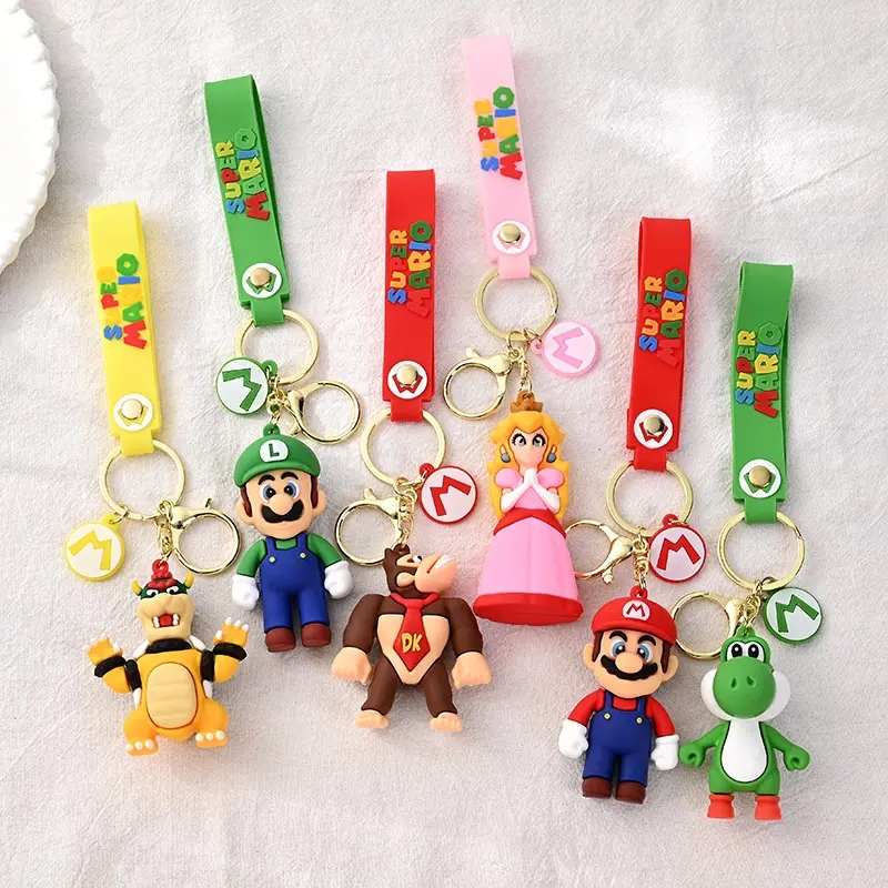 Set 24Pcs Super Mario Bros Keychain Action Figure Pendant Cute Cartoon Character Toy Doll Model Decoration Kid Birthday Gift