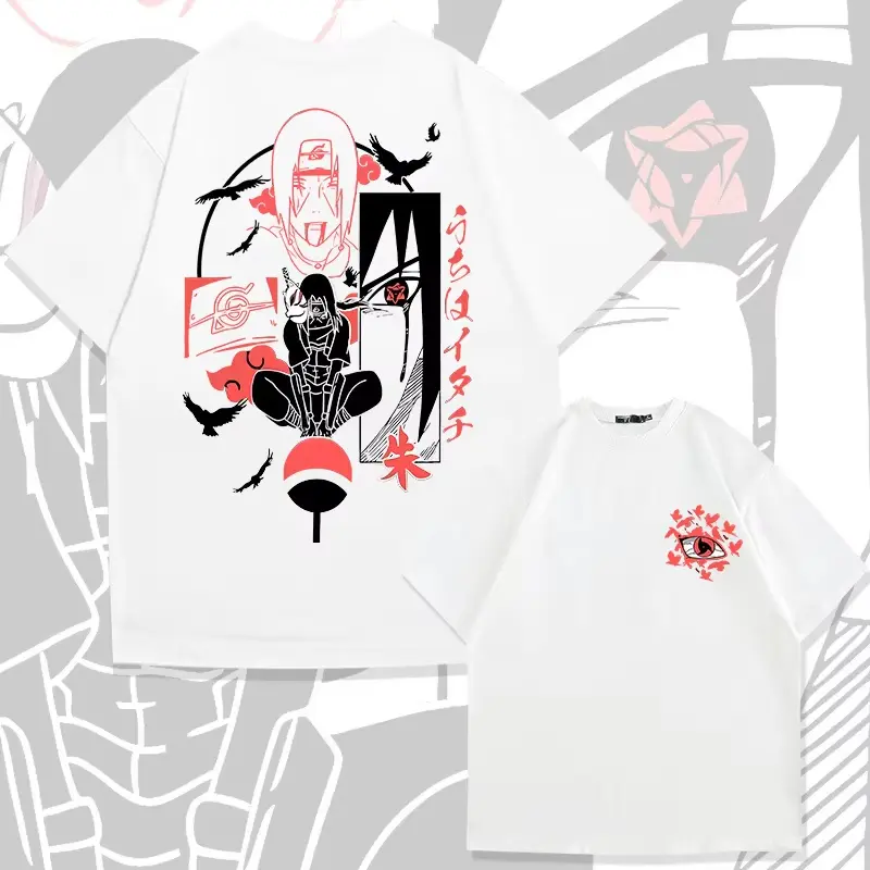 Naruto Animation Derivatives T-shirt Uchiha Itachi Uchiha Sasuke Printing Men's 2025 Summer Fashion Casual Oversized Streetwear