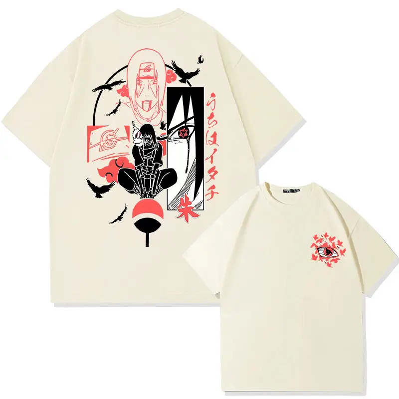 Naruto Animation Derivatives T-shirt Uchiha Itachi Uchiha Sasuke Printing Men's 2025 Summer Fashion Casual Oversized Streetwear