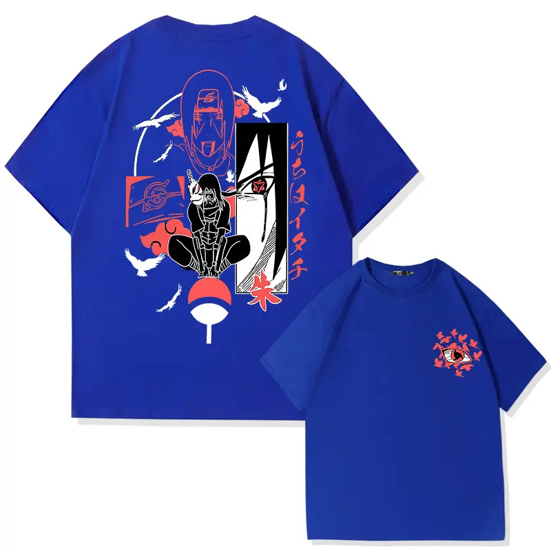 Naruto Animation Derivatives T-shirt Uchiha Itachi Uchiha Sasuke Printing Men's 2025 Summer Fashion Casual Oversized Streetwear
