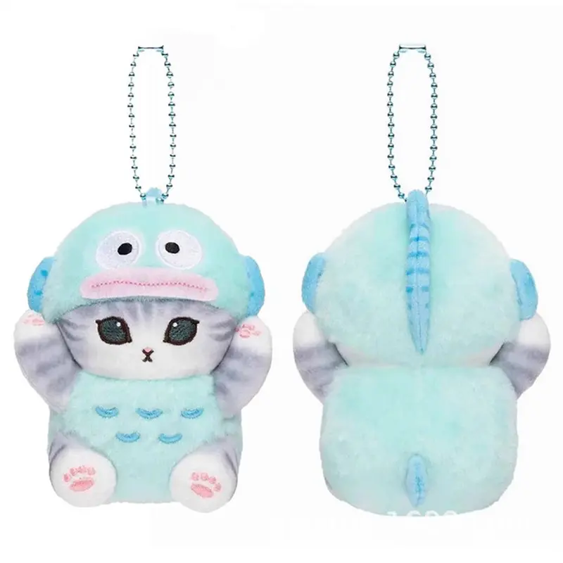 Kawaii Mofusand Cross-Dressing Hello Kitty & Kuromi Plush Keychain - 10-12cm Anime Plush Doll, Sanrio Backpack Pendant