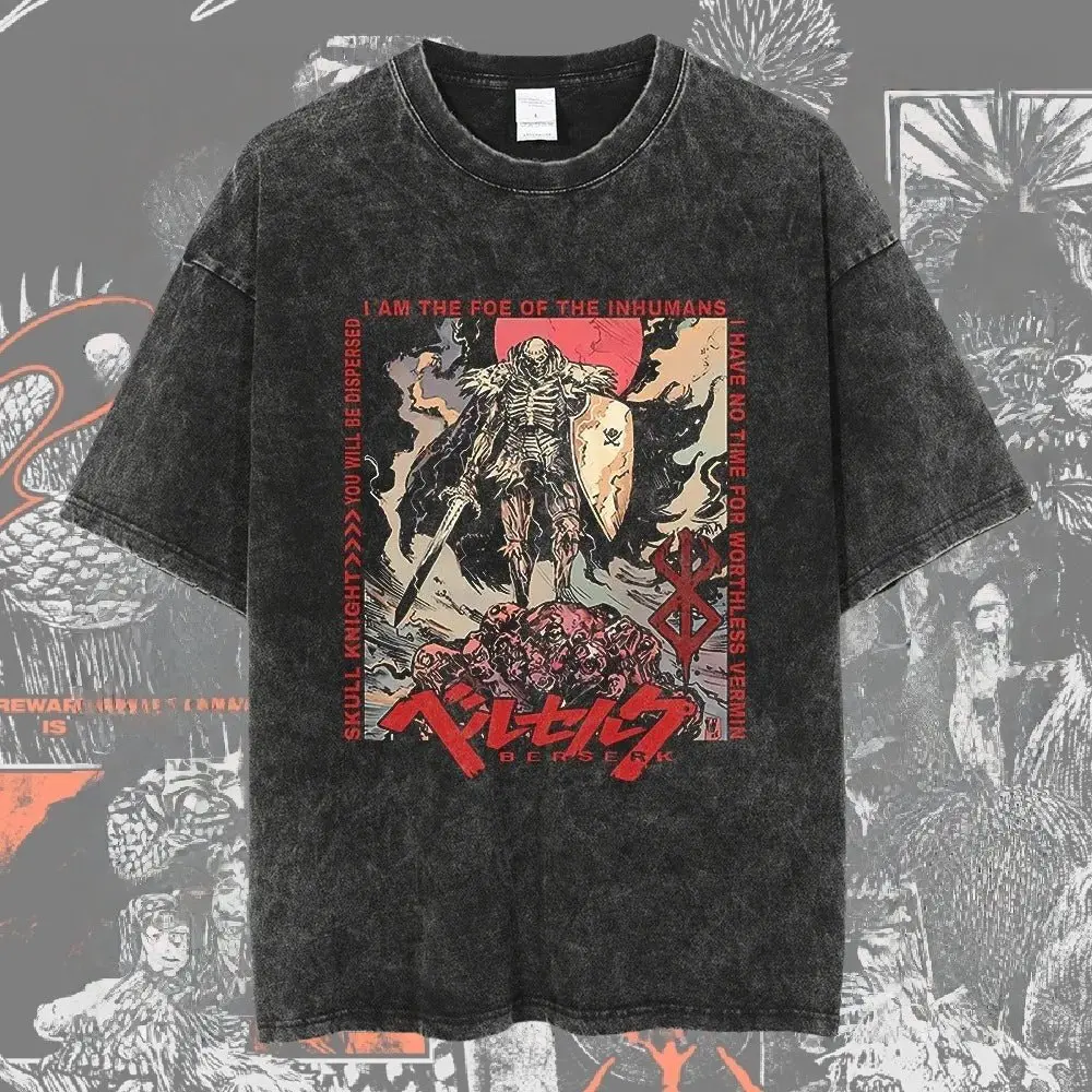 2025 Official Berserk Baggy Tee - Washed Cotton Anime Top, Retro Y2K Style for Conventions & Streetwear