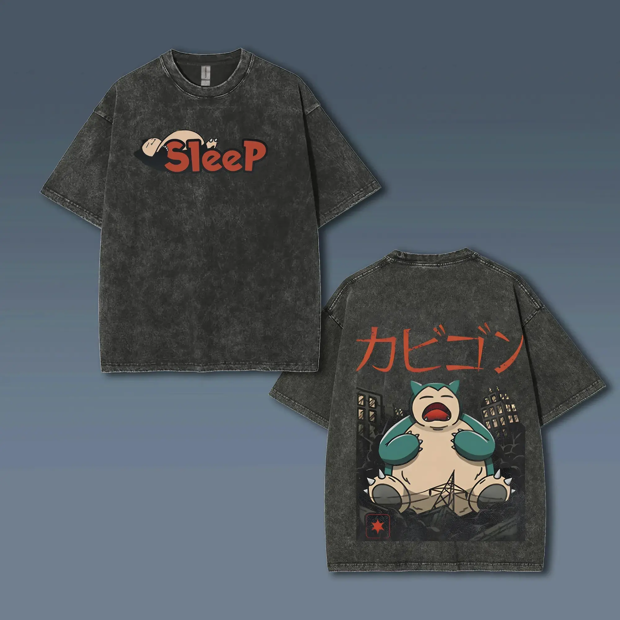 Pokémon Animation Derivatives Gengar Printing Retro Washed Short-sleeved T-shirt Men's and Women's 2025 Summer Fashion Clothing