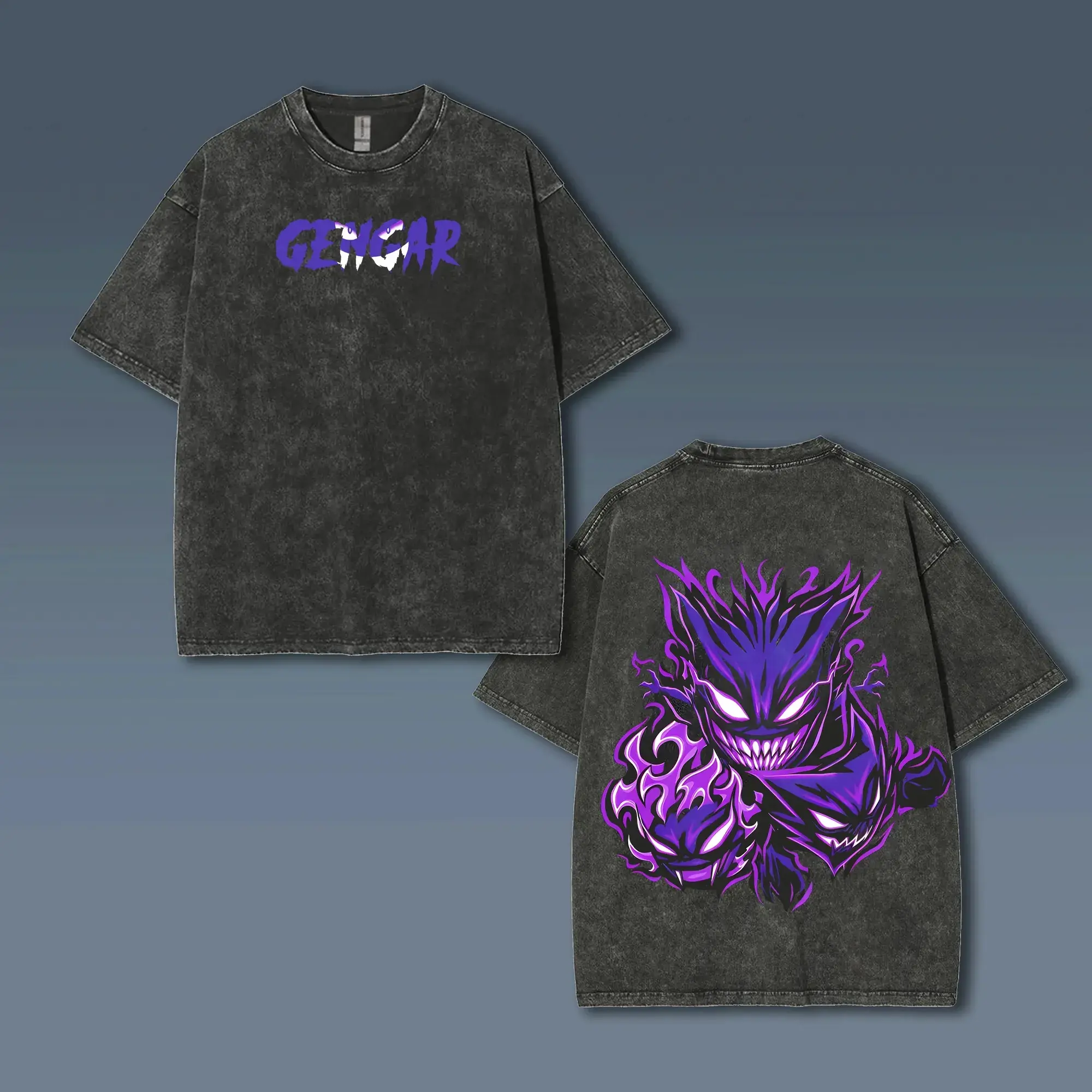 Pokémon Animation Derivatives Gengar Printing Retro Washed Short-sleeved T-shirt Men's and Women's 2025 Summer Fashion Clothing