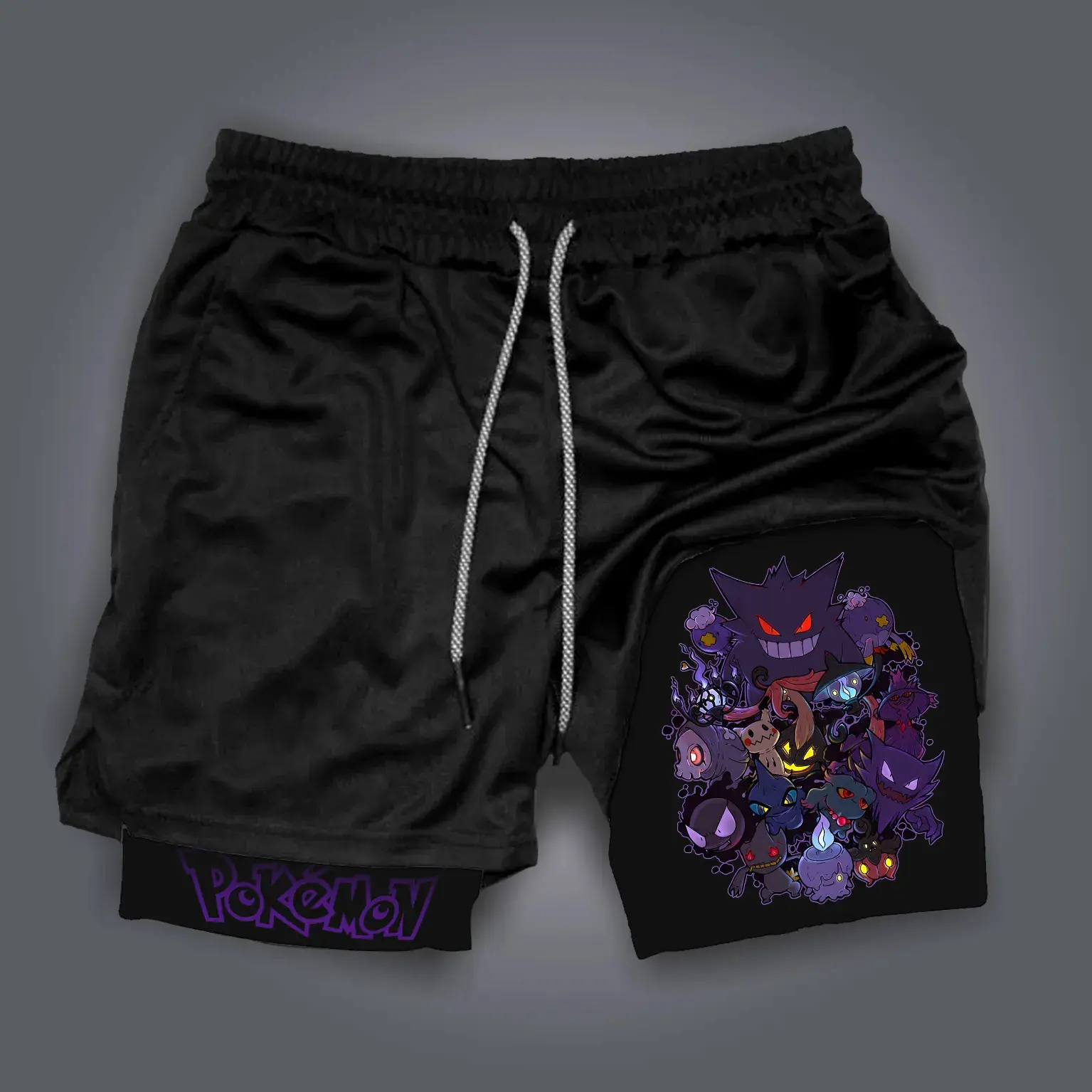 Pokémon Animation Derivatives Men's Fake Two Shorts Streetwear Pikachu Print GYM Sports Men's 2025 Summer Fashion Street Shorts