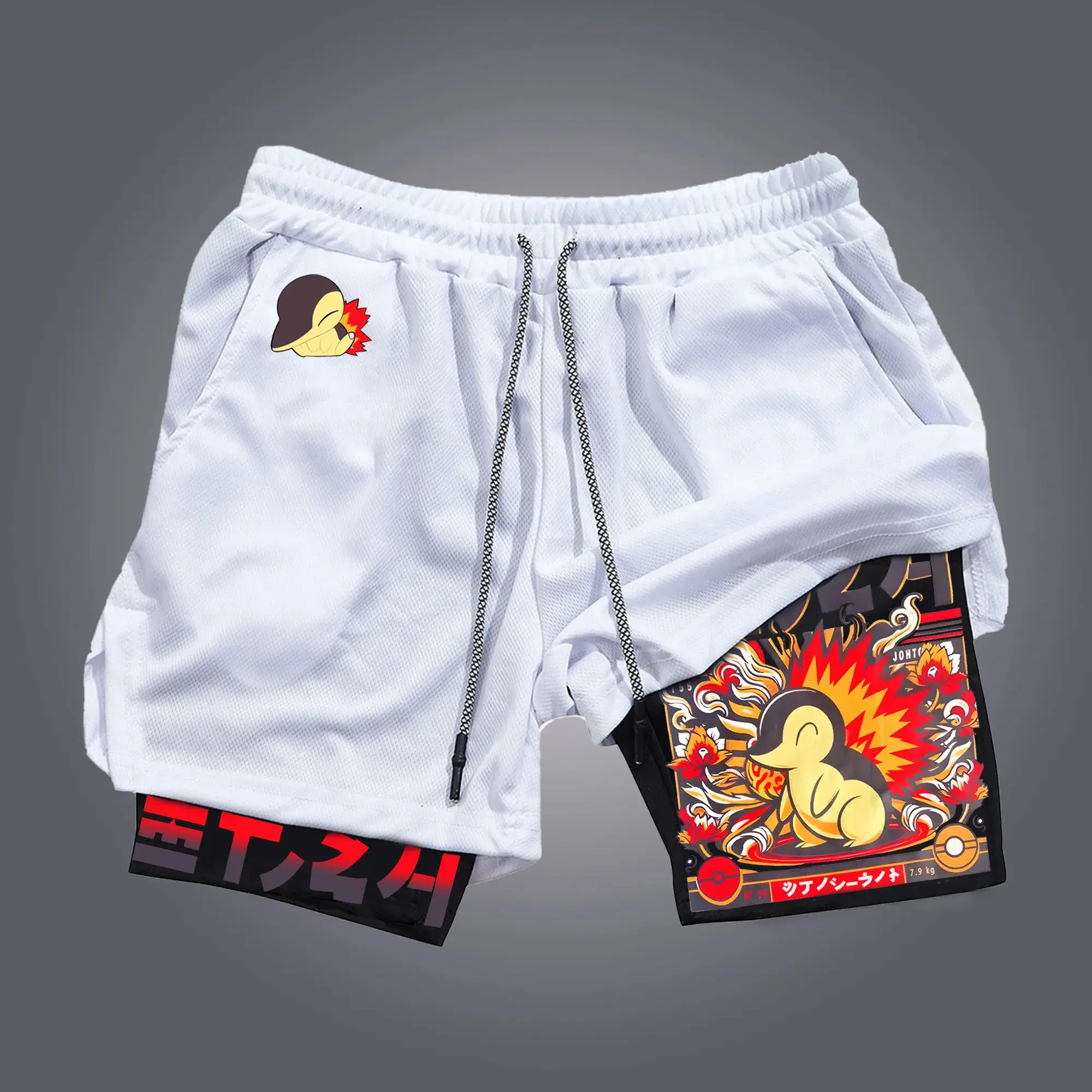 Pokémon Animation Derivatives Men's Fake Two Shorts Streetwear Pikachu Print GYM Sports Men's 2025 Summer Fashion Street Shorts