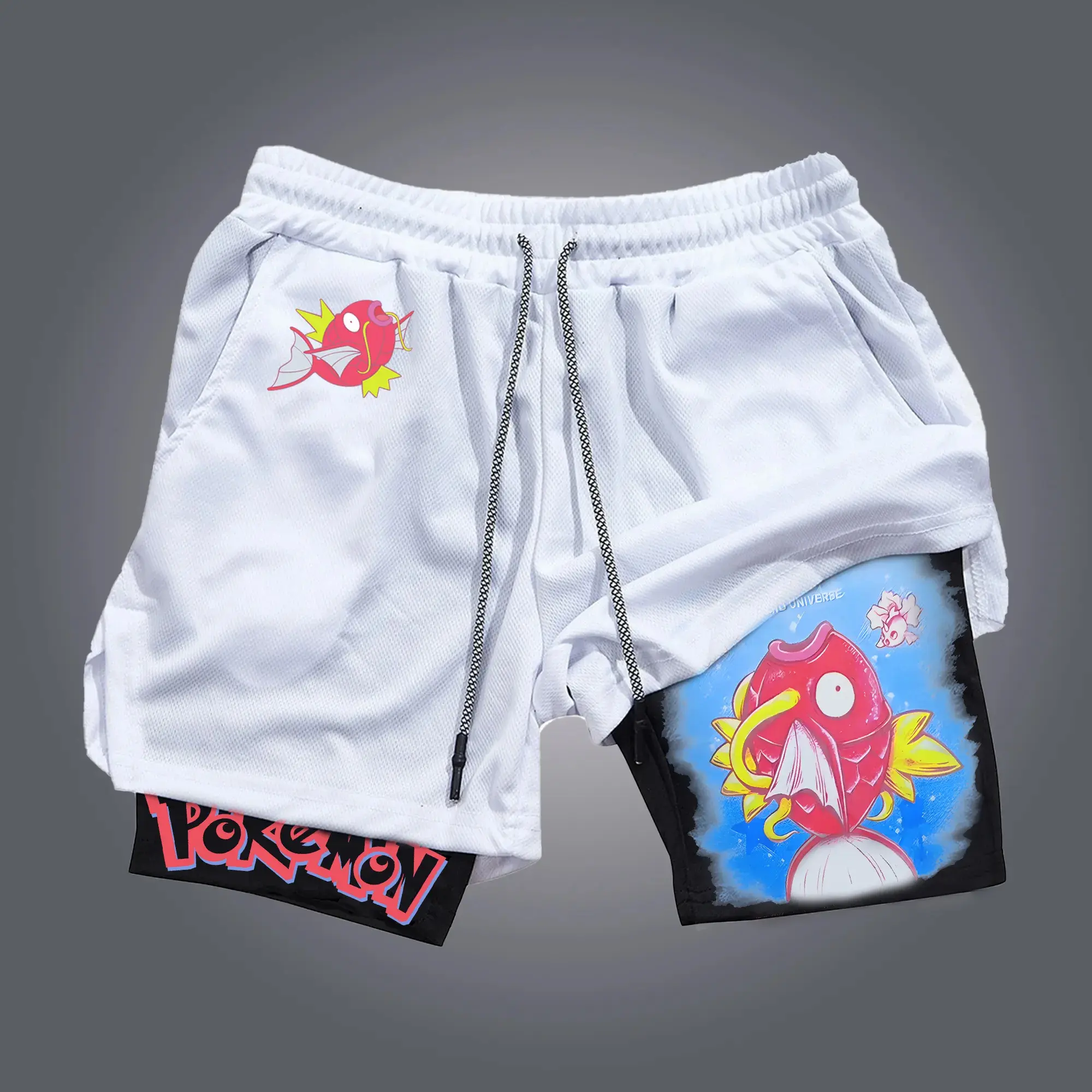 Pokémon Animation Derivatives Men's Fake Two Shorts Streetwear Pikachu Print GYM Sports Men's 2025 Summer Fashion Street Shorts