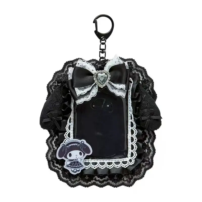 Hello Kitty Kuromi Anime Dark Series My Melody  Lace Bow Storage Card Holder Bag Decoration Pendant Cute Id Card Bag Key Chain