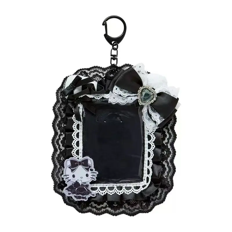 Hello Kitty Kuromi Anime Dark Series My Melody  Lace Bow Storage Card Holder Bag Decoration Pendant Cute Id Card Bag Key Chain