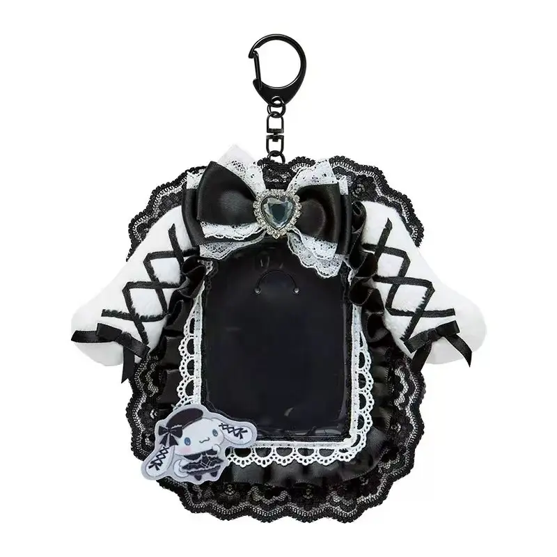 Hello Kitty Kuromi Anime Dark Series My Melody  Lace Bow Storage Card Holder Bag Decoration Pendant Cute Id Card Bag Key Chain