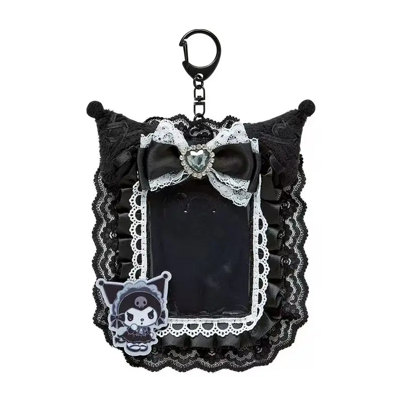 Hello Kitty Kuromi Anime Dark Series My Melody  Lace Bow Storage Card Holder Bag Decoration Pendant Cute Id Card Bag Key Chain